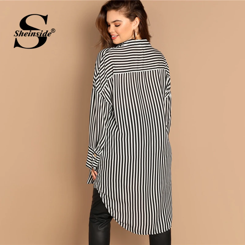 Sheinside زائد حجم النساء بلوزة قطرة الكتف الأسود و الأبيض مخطط طويل قميص السيدات OL العمل أنيقة طويلة الأكمام أعلى البلوزات Sheinside زائد حجم النساء بلوزة قطرة الكتف الأسود و الأبيض مخطط طويل قميص السيدات OL العمل أنيقة طويلة الأكمام أعلى البلوزات