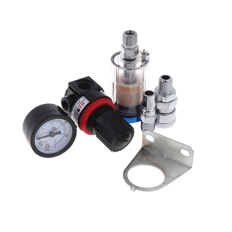 

New Spray Paint Gun Air Regulator Gauge & In-line Air Oil Water Separator Filter Kit High Quality