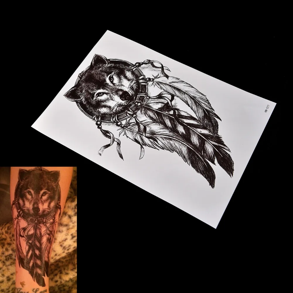 Waterproof Wolf Dreamcatcher Temporary Tattoo Arm Body Art Temporary Tattoo Stickers High Quality
