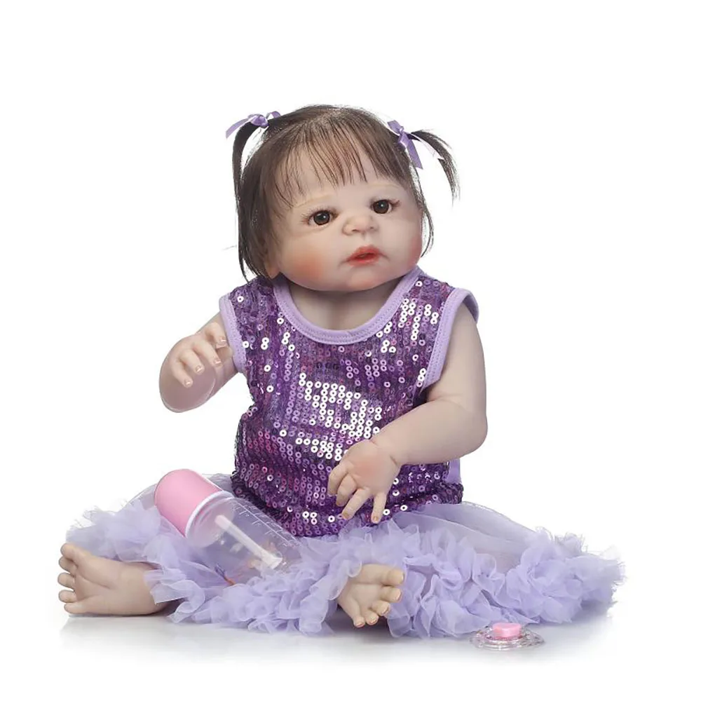 

23 inch White skin Baby Dolls Realistic Full Silicone Vinyl Alive Girl Doll Reborn Baby Doll For Children Gifts Bathe Toys