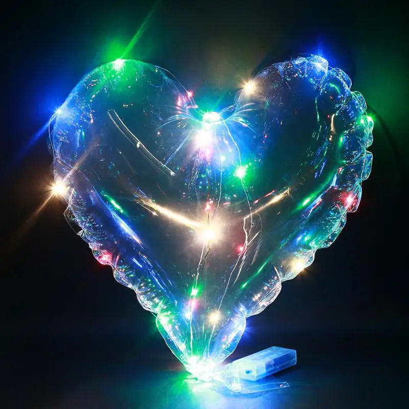 18 Inch Luminous LED Balloon Bubble 3m String Lights Love Heart Shape