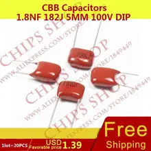 1 лот = 20 шт. CBB Конденсаторы 1.8nf 182j 5 мм 100 В DIP 1800pf
