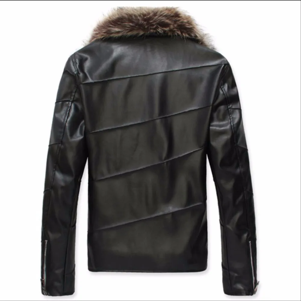Новая модная мужская брендовая шуба байкерская куртка мотоциклетная тонкая мужская кожаная куртка на двойной молнии с меховым воротником утепленная куртка
