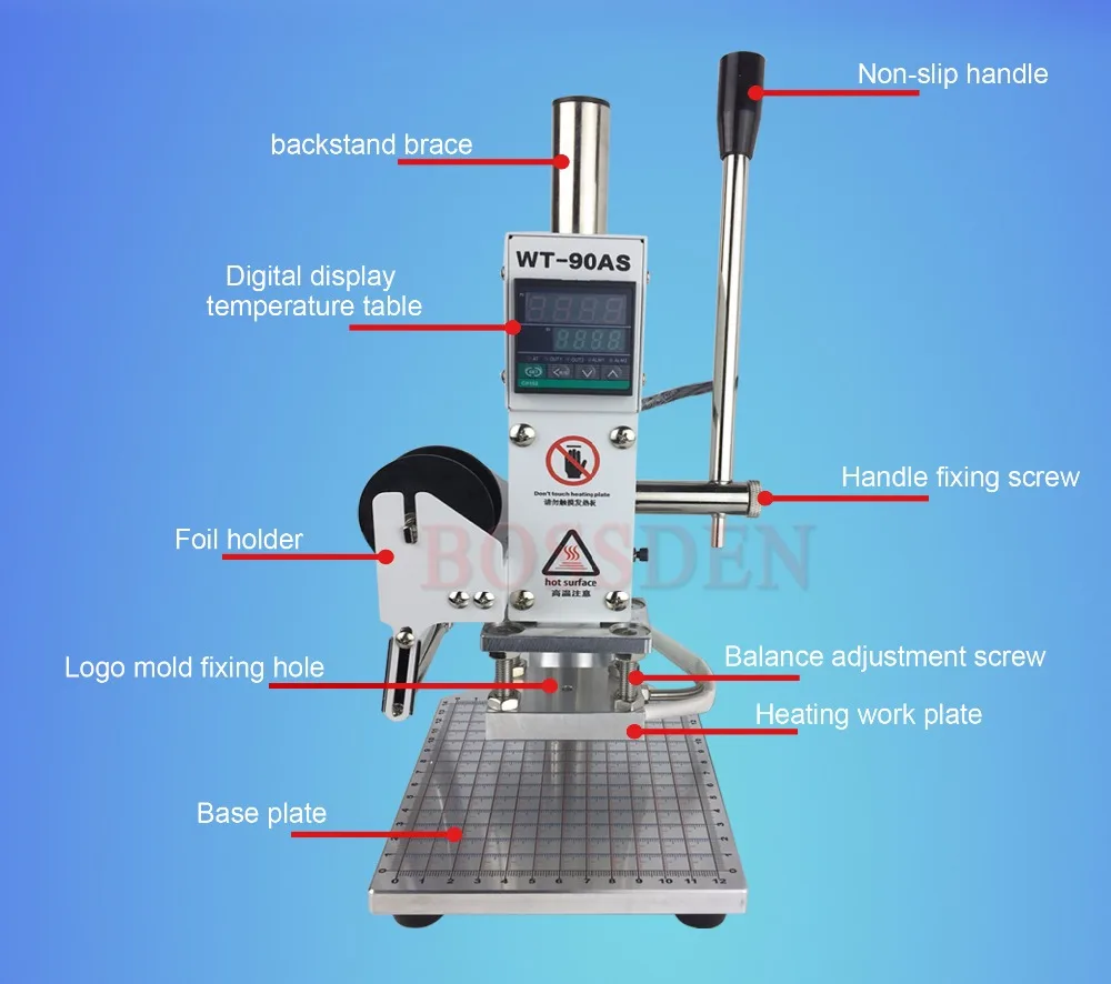 BOSSDEN Цифровая ручная машина для горячего тиснения фольгой для бумаги, кожи, дерева, ПВХ карт для хлеба с тепловым тиснением, фирменный штамп, бронзирующий инструмент