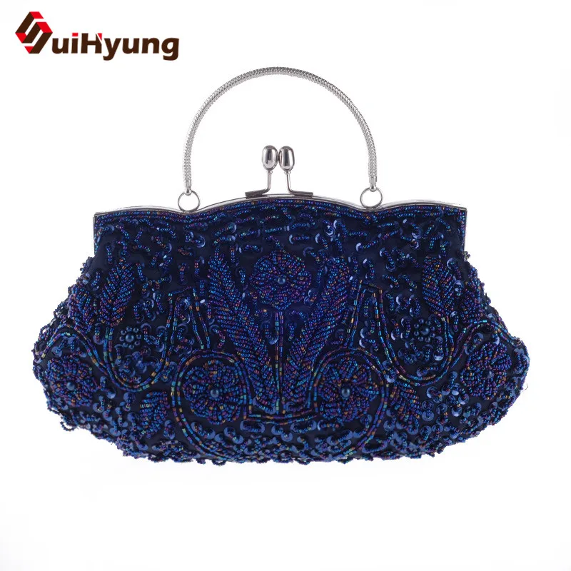 New Women s Retro Hand beaded Evening Bag Sequin Pearl Flowers Wedding Party Tote Bag Ladies