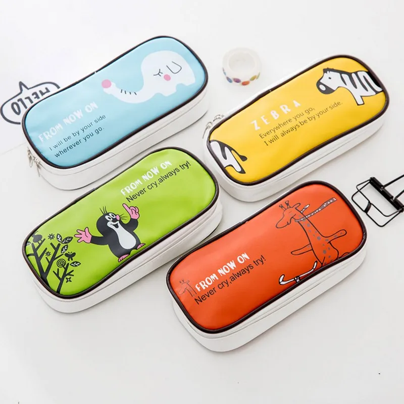 

Ayron 1 pcs Kawaii lovely pu leather creative large capacity pencil bag Cosmetic Bags escolar office stationery box