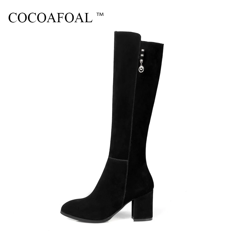 

COCOAFOAL Women's Riding Equestrian Knee High Boots Sexy Black High Heeled Shoes Autumn Winter Metal Decoration Knee High Boots