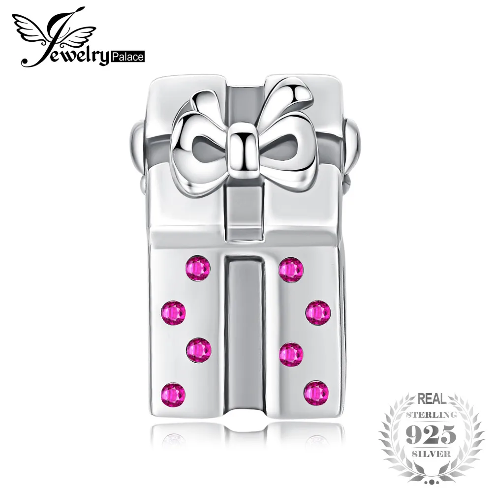 

JewelryPalace Christmas Gift Love Santa Created Pink Sapphire 925 Sterling Silver Charm Beads New Hot Sale For Girl