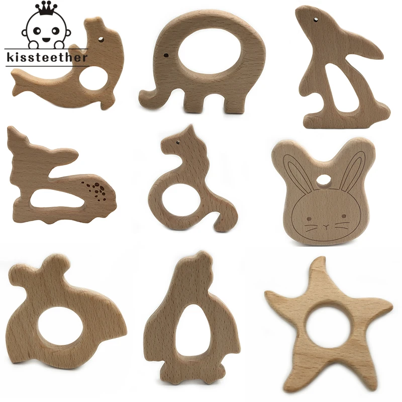 

Wooden Teether Rings Natural Wood Teething Toys for Infant,Wooden Teether Animals for Toddler,Baby Soothing Pain Relief Toys