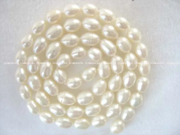

wholesale 5 strands 7*5mm white rice freshwater pearl beads