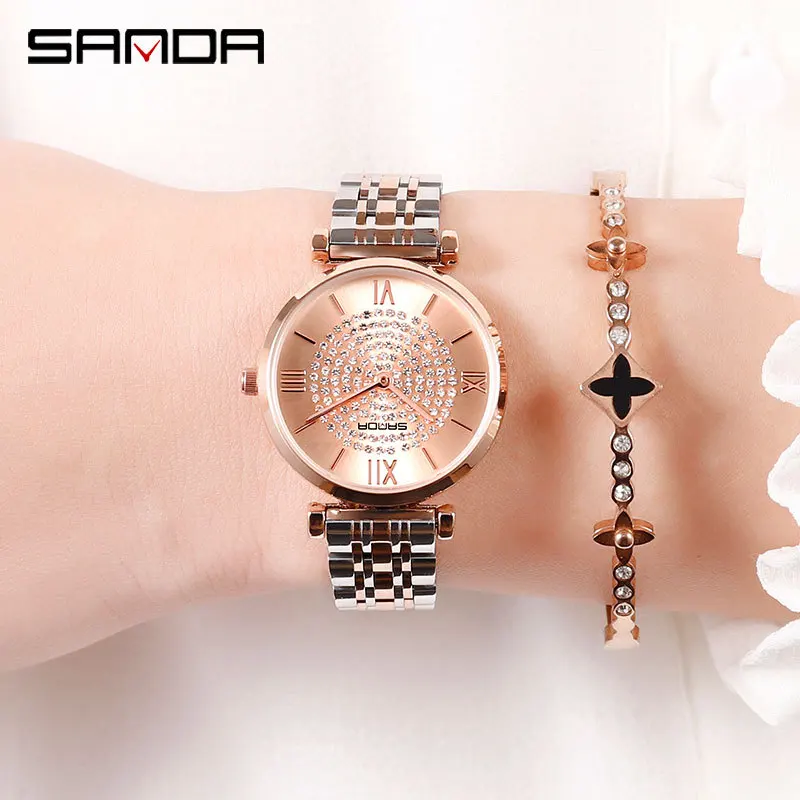 

2019 New Hot Sell lady Crystal Watch Women Dress Watch Fashion Rose Gold Quartz Watches Female Stainless Steel Wristwatches