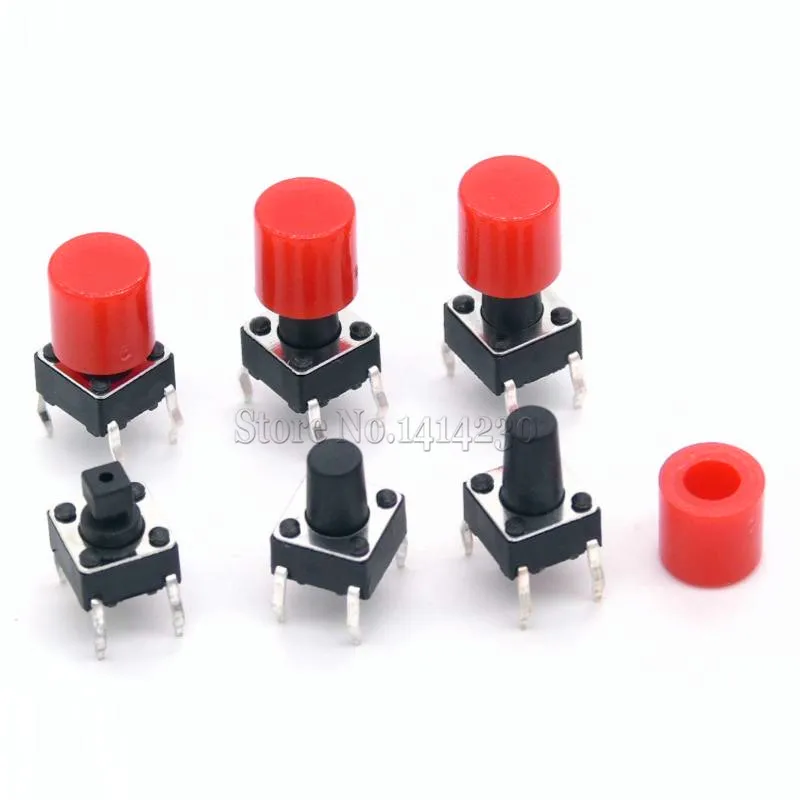 30sets=(1Pack) Tactile Push Button Switch Momentary 6*6*7.3MM 6*6*8MM 6*6*9MM + (30PCS Red Tact Cap)