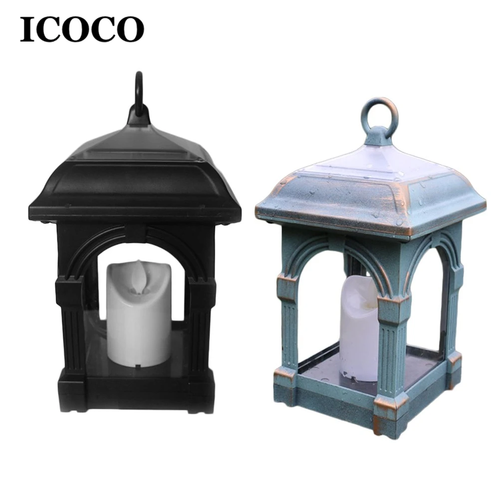 

ICOCO Solar Candle Lamp Lantern Light Courtyard Candlesticks Solar Powered Hanging Waterproof Decorative Light for Home Outdoor