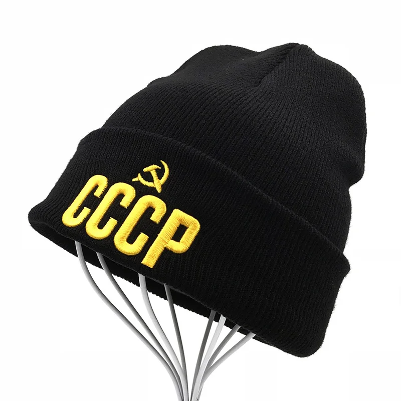 

Russian style CCCP Beanie Hats 3D embroidery Bonnet for Men Woman Winter Very Cold Warm Casual Knitted Stretched Skullies Beanie