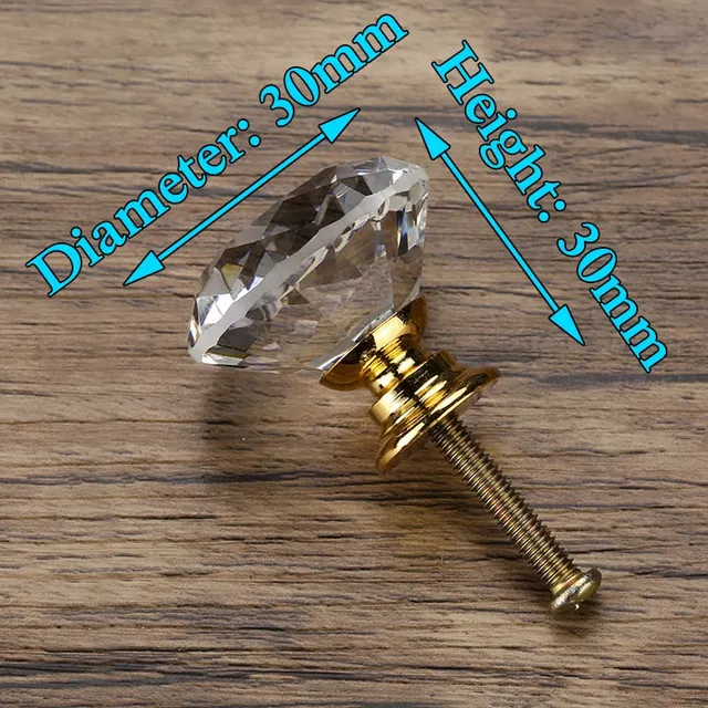 KAK 20-40mm Diamond Shape Design Crystal Glass Knobs Cupboard Drawer Pull Kitchen Cabinet Door Wardrobe Handles Hardware 30mm  Gold Base