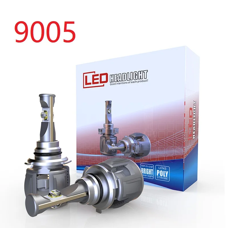 

1Set 9005 HB3 60W 7800LM X70 LED Headlight Front Lens Lamps Bulbs XHP-70 4SMD Chips Turbo Fan White 6000K Lens 120W 15600lm