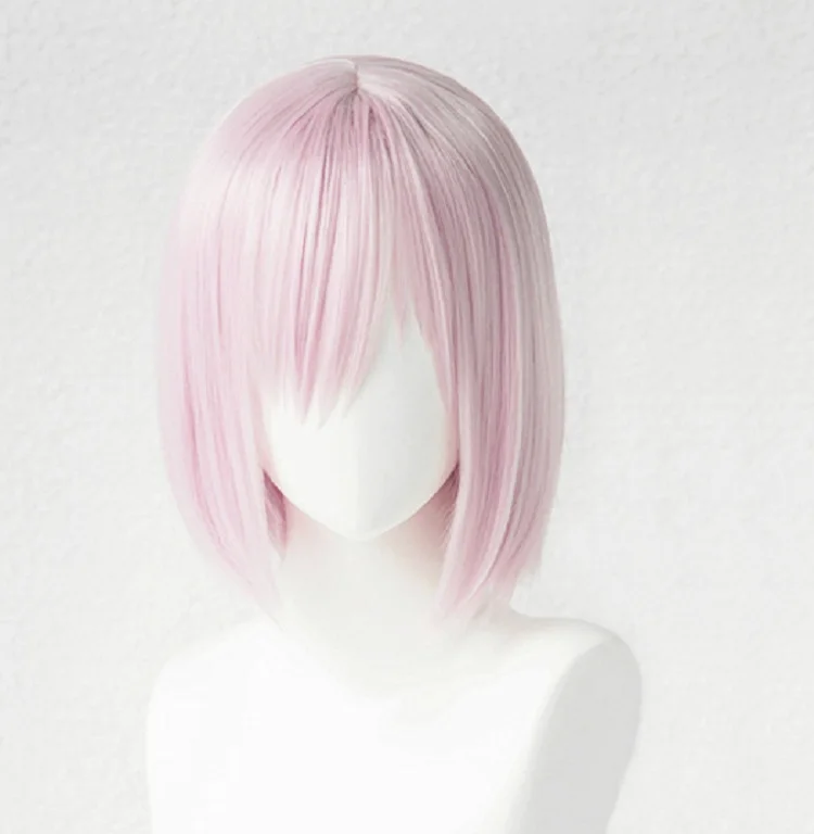 

12" Pink Short Synthetic Wig Fate/Grand Order Mash Kyrielight Demi-Servant Shielder Cosplay Wig Heat Resistant Wigs + Wig Cap