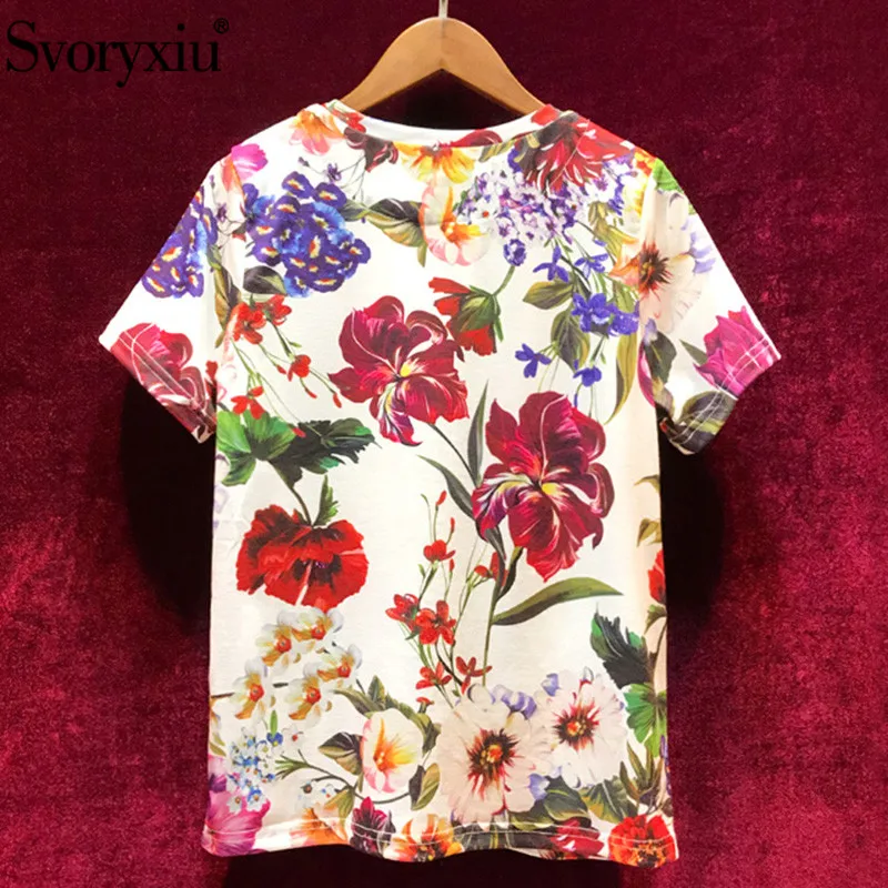 Günstig Svoryxiu 2019 Neue frauen Sommer Blume Drucken Kurzarm T Shirts Mode Lässig Sicken Designer Tops Tees Weiblich