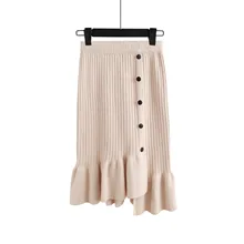 Юбки для девочек Теплые для женщин юбка нерегулярные длинный трикотажный свитер осень г. новое поступление повседневное уличная Женский плиссе