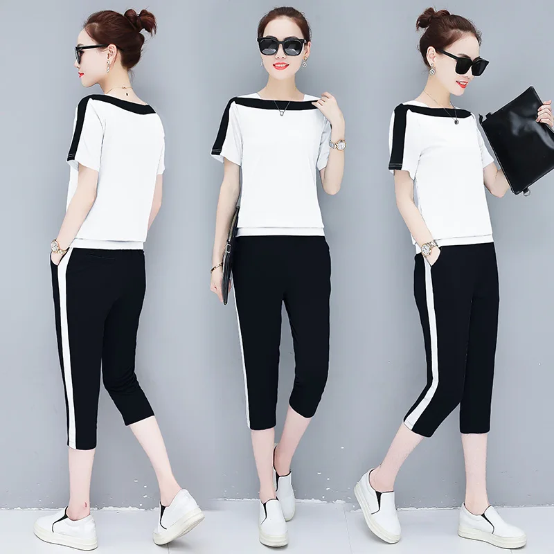 

White 2 Piece Set Tracksuits for Women Outfit Sportswear Co-ord Set Plus Sizr Large Top and Pant Suits 2019 Summer Clothing