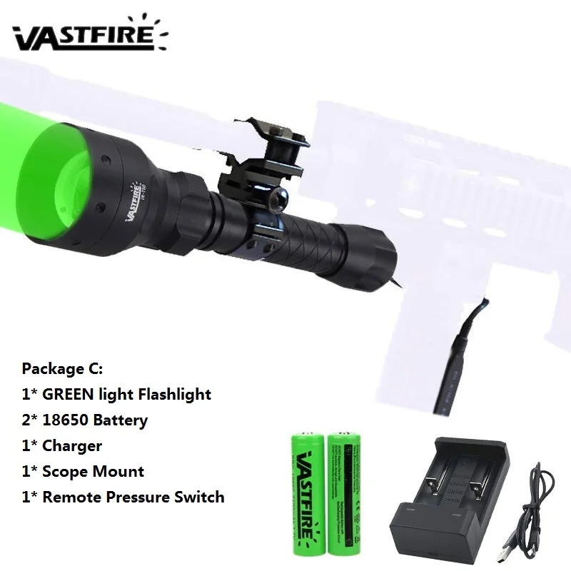 Охотничий оружейный светильник s 500 ярдов 67 мм объектив Zoomable Focus красный/зеленый светильник светодиодный тактический светильник с батареей 18650 - Цвет: Коричневый