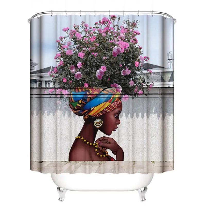 

African Girl Shower Curtain 3D Digital Printing Shower Curtain Waterproof Mildew Personality Polyester Curtain Bathroom