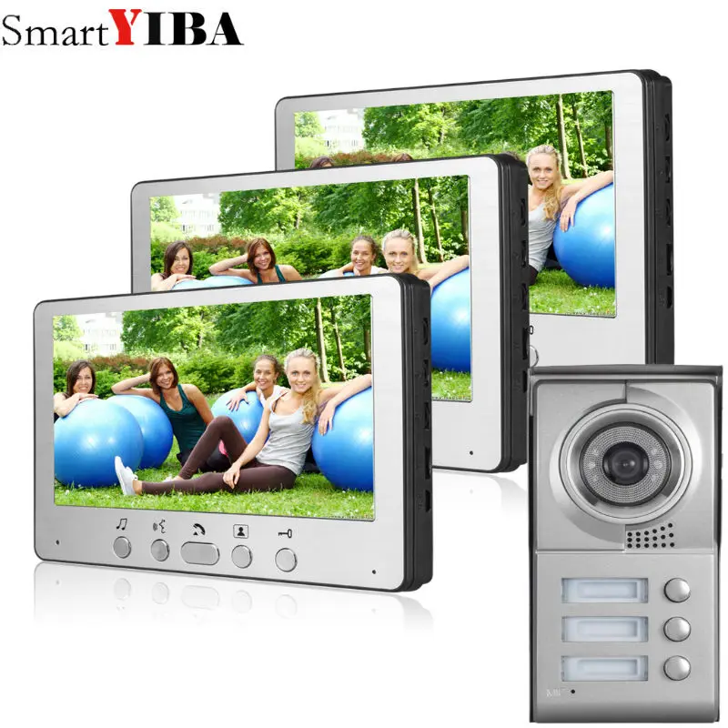 SmartYIBA 7\ Color Apartment Doorbell Doorphone Video Intercom 1 Outdoor Camera+3 Monitors for 3 Family / House