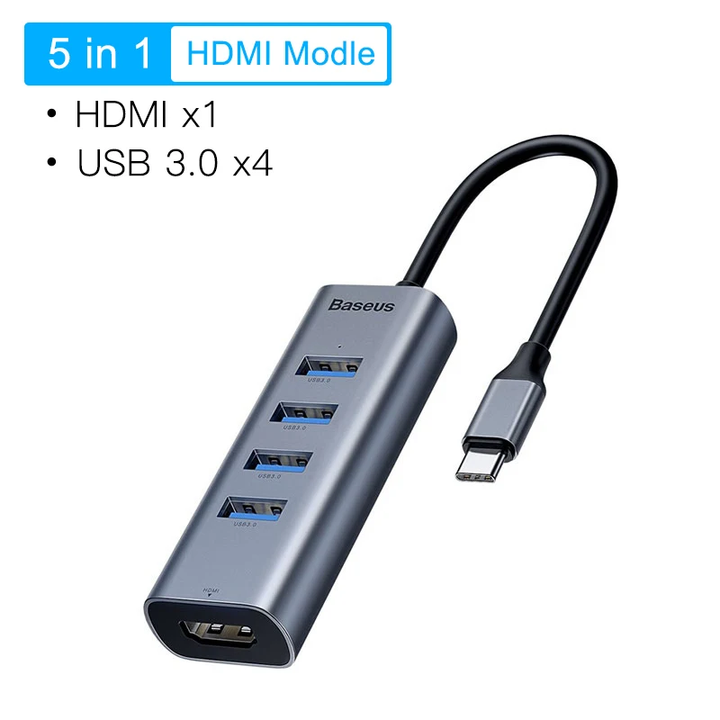 Baseus Мульти USB C концентратор USB 3,0 HDMI VGA USB разветвитель type C адаптер для MacBook Pro Аксессуары для ПК PD зарядка type C концентратор - Цвет: 5 in 1 USB C HUB