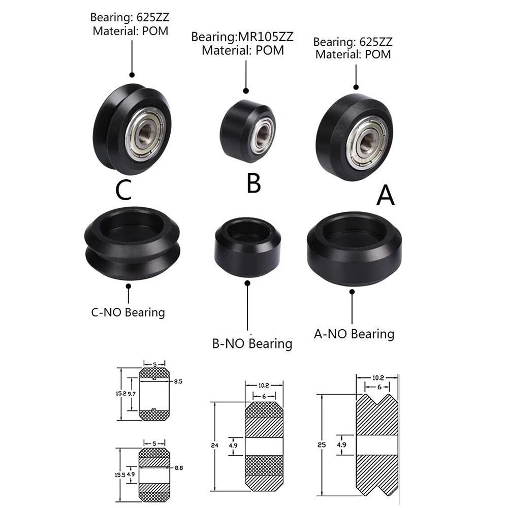 10 шт. CNC Openbuilds колеса пластиковые POM Малый большой V тип пассивный Круглый колеса натяжной шкив шестерни Perlin колеса для V-Slot C-Beam