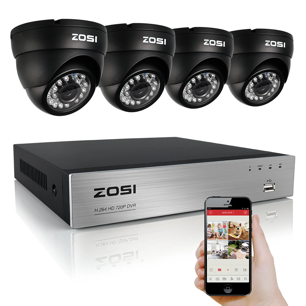 ZOSI HD 4CH CCTV System Set 720P DVR 4PCS 1280TVL IR Outdoor Security Camera System 4 Channel Video Surveillance Kit