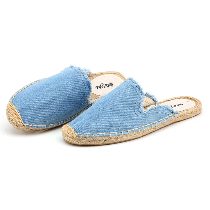 

2017 summer new flat sandals slippers linen denim casual flat smoking espadrille