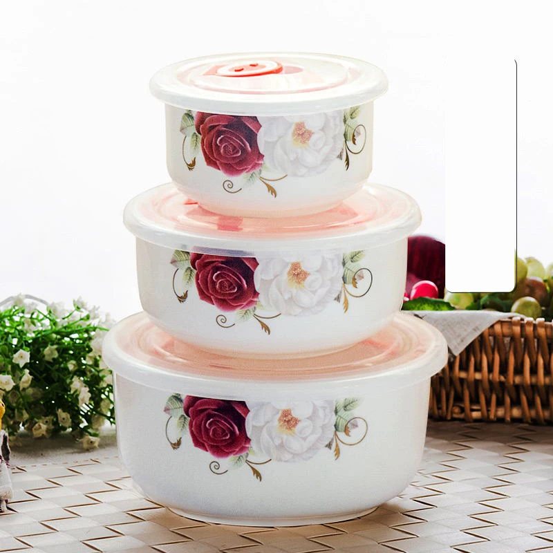 Three piece set, bone china food containers, floral white wholesale