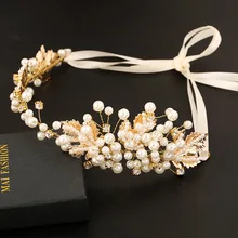 Ювелирные изделия для волос в стиле барокко, свадебные украшения, золотые листья, Кристальные жемчужные повязки на голову с цветком, винтажные аксессуары для волос невесты