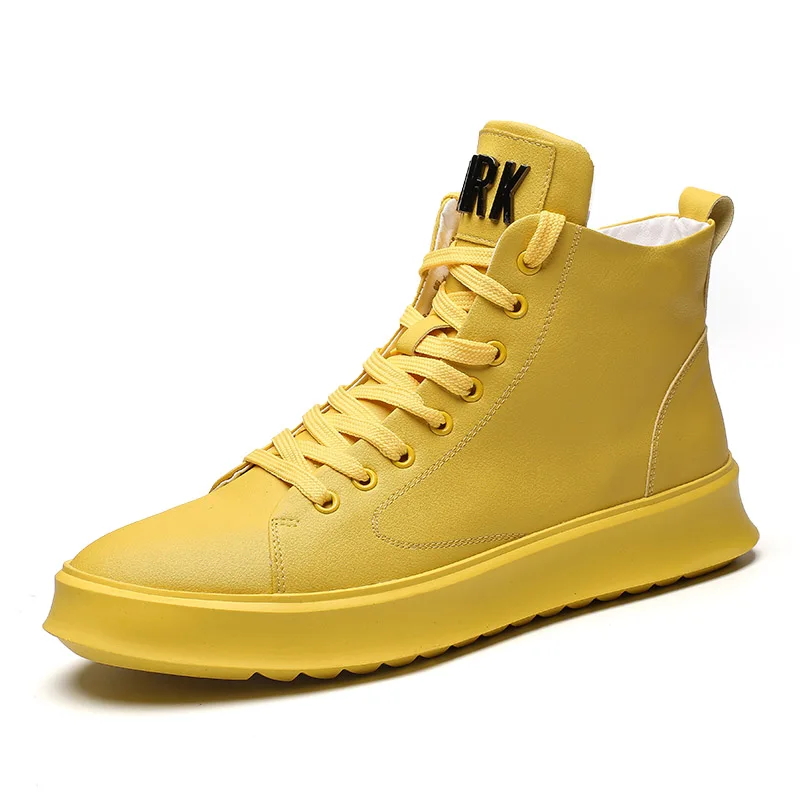 Тренд, Мужская молодежная повседневная обувь, модные мужские кроссовки на плоской подошве, желтые брендовые ботинки на молнии, мужские кожаные ботинки кэжуал с высоким берцем - Цвет: Yellow