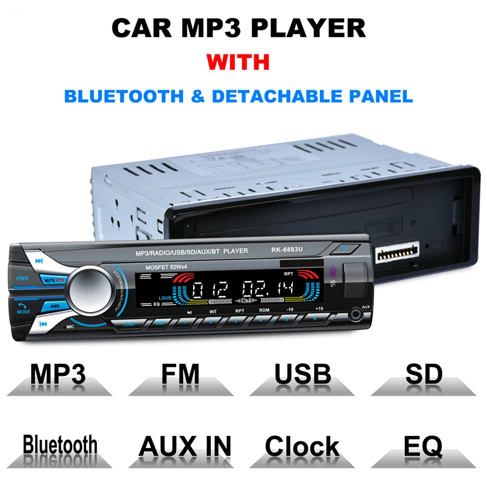 

New Front Detachable Panel Auto Car Stereo Audio FM Radio Bluetooth AUX-IN Para Carro Automobiles 1 Din In-dash Car MP3 Player