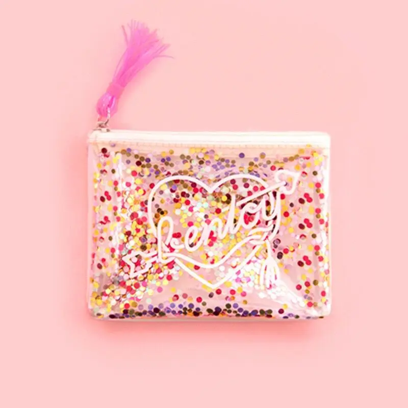 

Bentoy Jelly Bag Pink Cute Tassels Paillette Women Clutch Bag Sequins Coin Purse Pvc Transparent Envelope Bag Girls small Wallet
