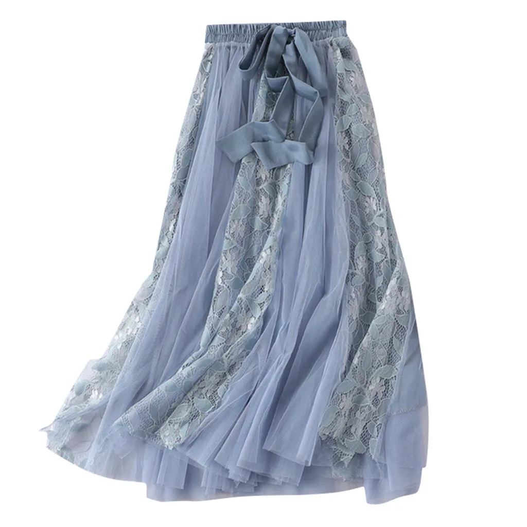 Womail Тюлевая юбка женская миди плиссированная юбка длинная сетчатая юбка летняя Корейская эластичная юбка-пачка с высокой талией M523 - Цвет: BU