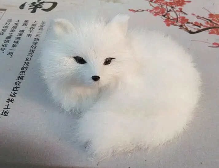 small cute simulation white fox toy resin/&fur nine-tails fox doll about 18x7.5cm