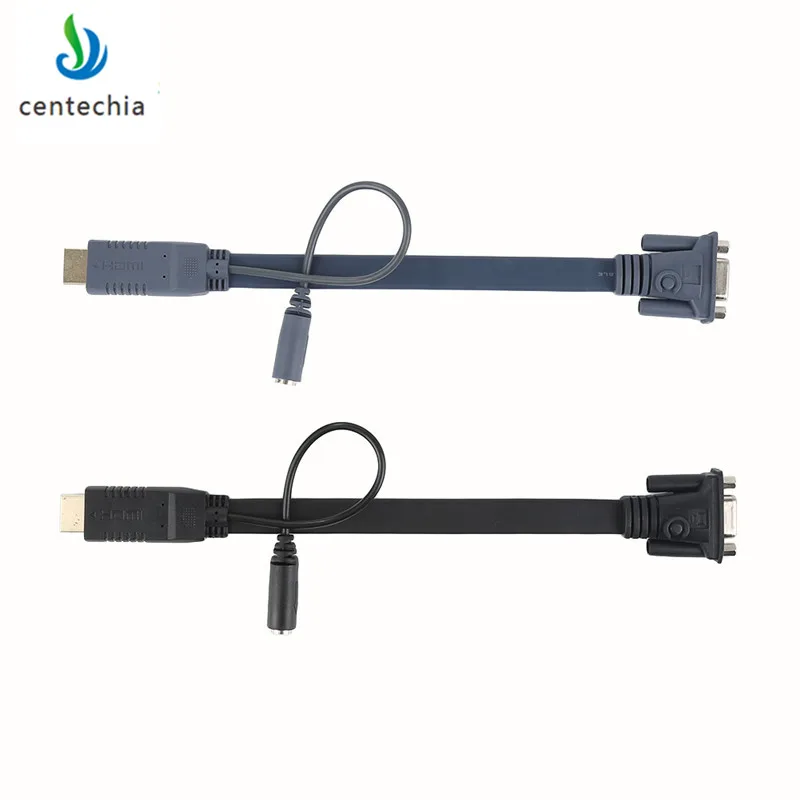 Centechia Новый 24 см HDMI штекер к VGA Famale видео конвертер адаптер плоский кабель + 3 5 мм