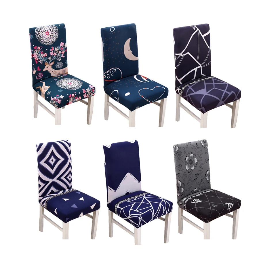 

Comwarm 1PC Universal Spandex Polyester Dining Chair Cover Animal Deer Geometric Deep Blue Printed Couch Seat Cover For Wedding