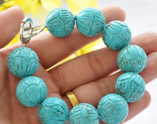 

huij 001295 Huge 8" 20MM ROUND blue turquoise bead bracelet 2pc
