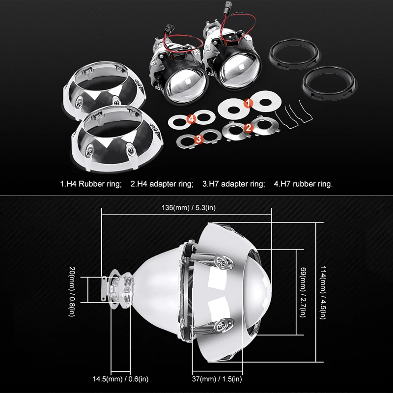 2 шт. 2,5 дюймов Универсальный HID проектор Объектив с серебряными кожухами для H4 H7 мотоцикл Стайлинг объектив проектора с H1 светодиодные лампы