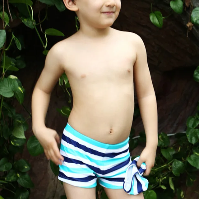 Hot Sale Swimming Trunks Boxer Kids Boys Chinlon Stripe Boys Swim