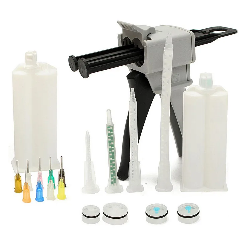 

50ml Resin Mixing Nozzle Dispense Dispenser Static Mixer Nozzle 1:1 2:1 AB Glue Epoxy Resin Applicator Set With Needle Tip