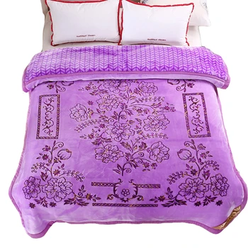 

Thicken Raschel Mink Blanket Fluffy Fuzzy Floral Carved Wedding Gift Queen Size Double Bed Double Layer Fleece Throw Blanket