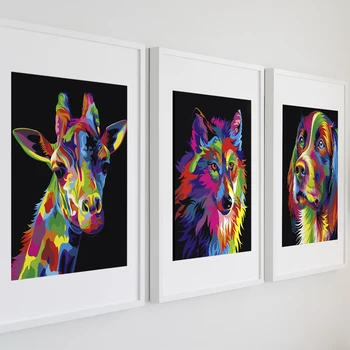 

Modern Rainbow colorful wolf Dog Giraffe Poster Prints Wall Art Canvas Painting Wall Picture Kids Room Decor Home Decoration