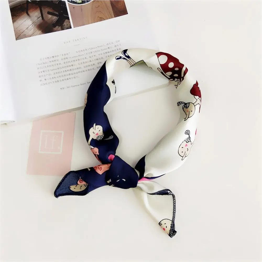 Women Head Skinny Retro Hair Tie Neckerchief Waiter Flight Satin Business Retro Head Band Stripe Small Square Silk Scarf Scarves