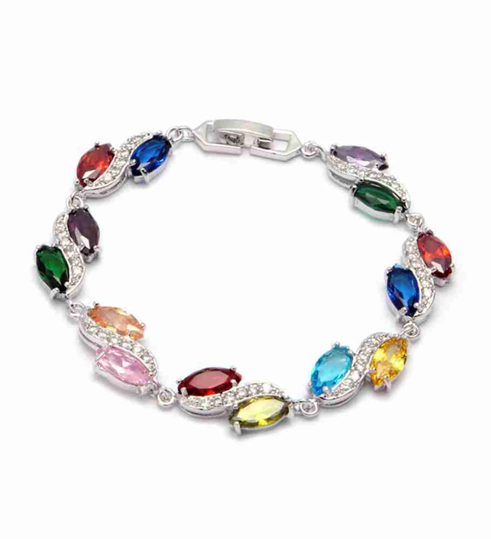 

SHUNXUNZE Red Pink Blue Yellow Peridot Cubic Zirconia Bracelet Silver Plated E676 Noble Generous Explosion models New Arrivals