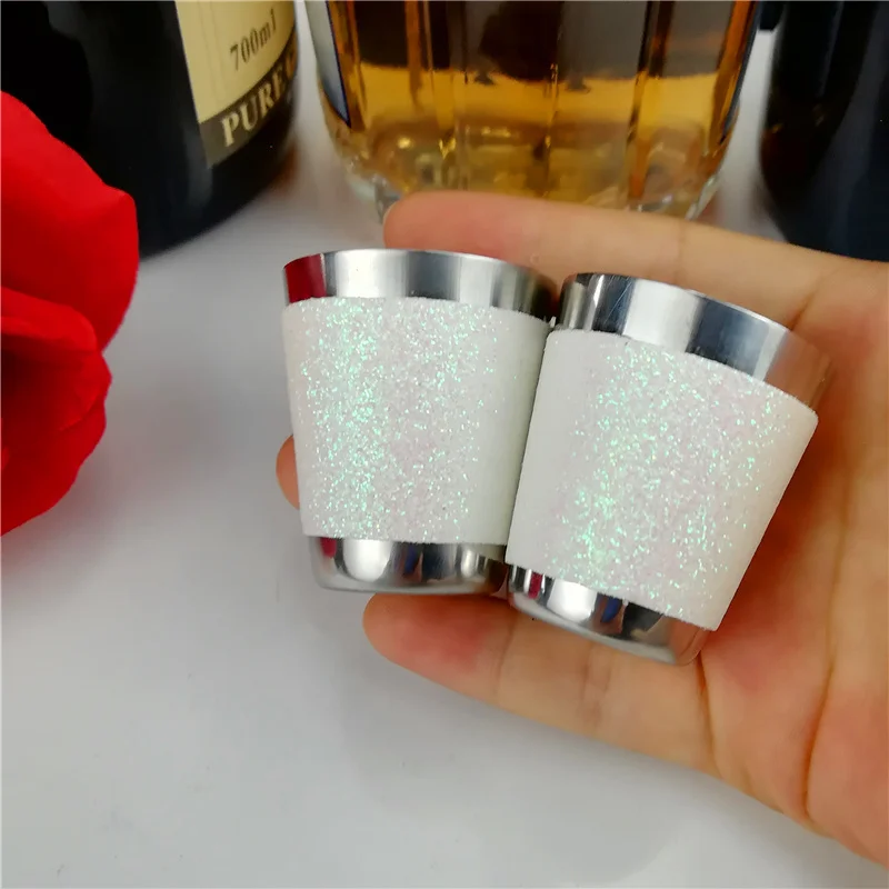

25ml Quality Stainless Steel mini flask shot Cup with fake leather wrapped