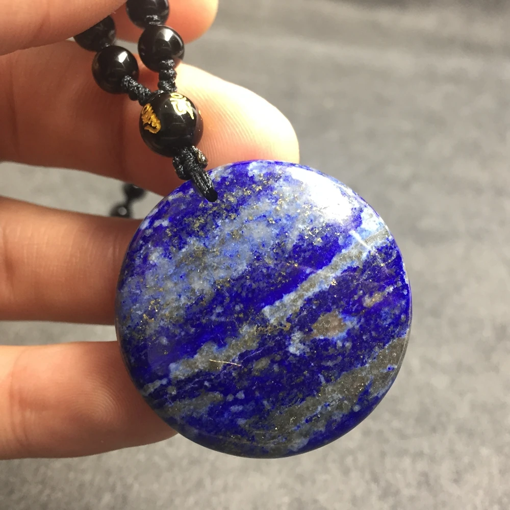 Модное натуральное ожерелье из лазурита резной цветок жизни золотая линия с